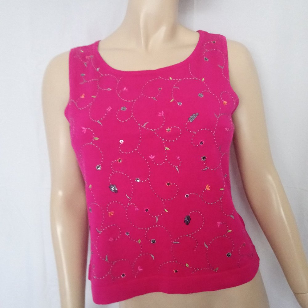 LIZ CLAIBORNE Purple Beaded/Embroidered Cami Sz M